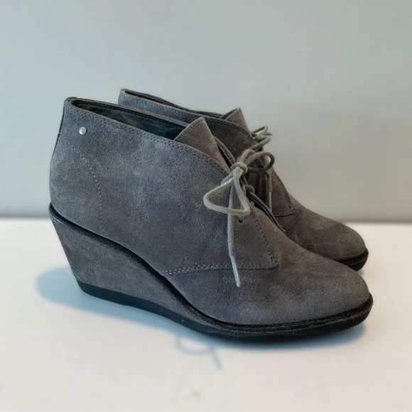 Coach Womens Cassy Ankle Booties Gray Suede Wedge Heels Lace Up - Picture 1 of 11